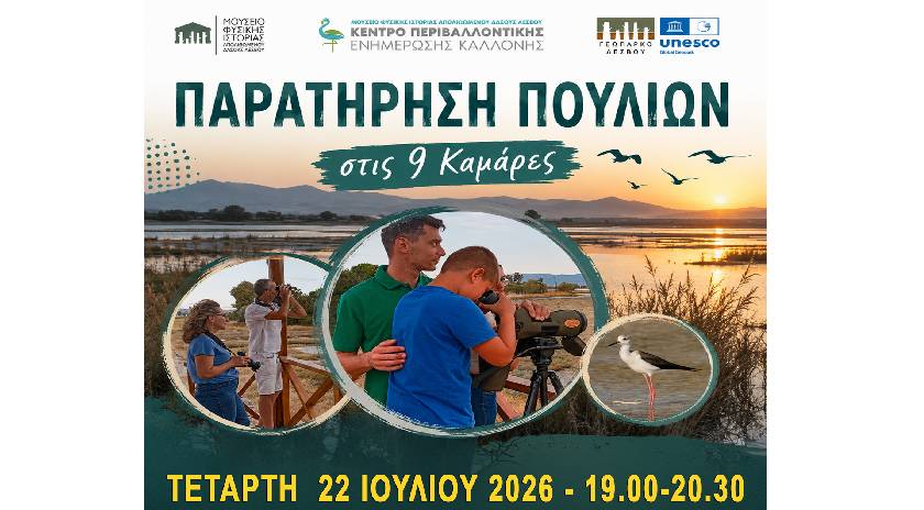 Νέα καλοκαιρινή εξόρμηση ορνιθοπαρατήρησης στον υγρότοπο 9 Καμάρες του κόλπου Καλλονής Τετάρτη 22 Ιουλίου 2026 και ώρα 7-8.30 μ.μ.